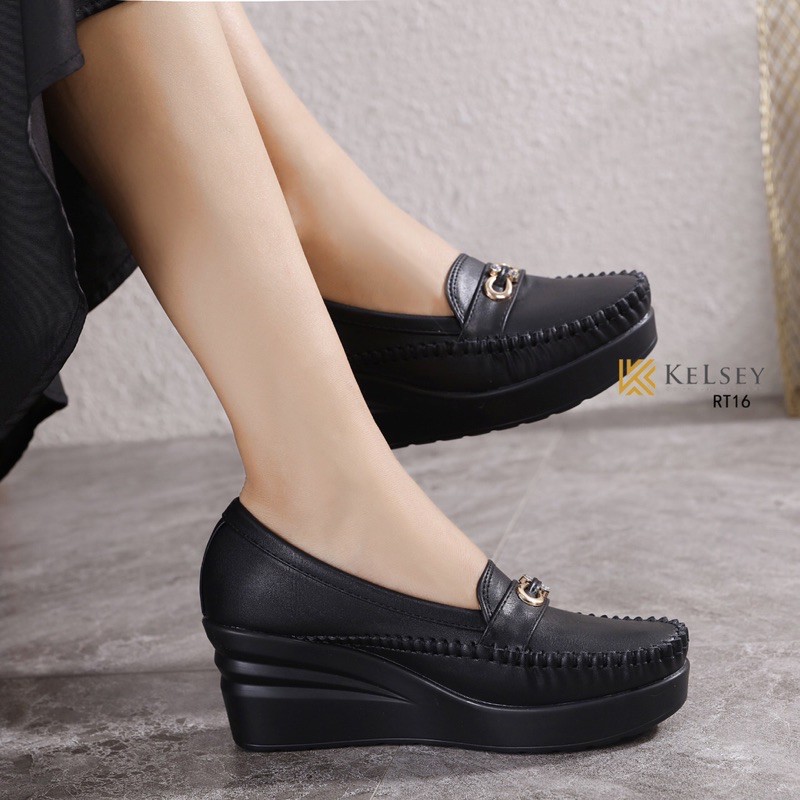 Kelsey Sepatu Wedges Wanita Sepatu Kerja Kulit Wesges 6,5cm RT16