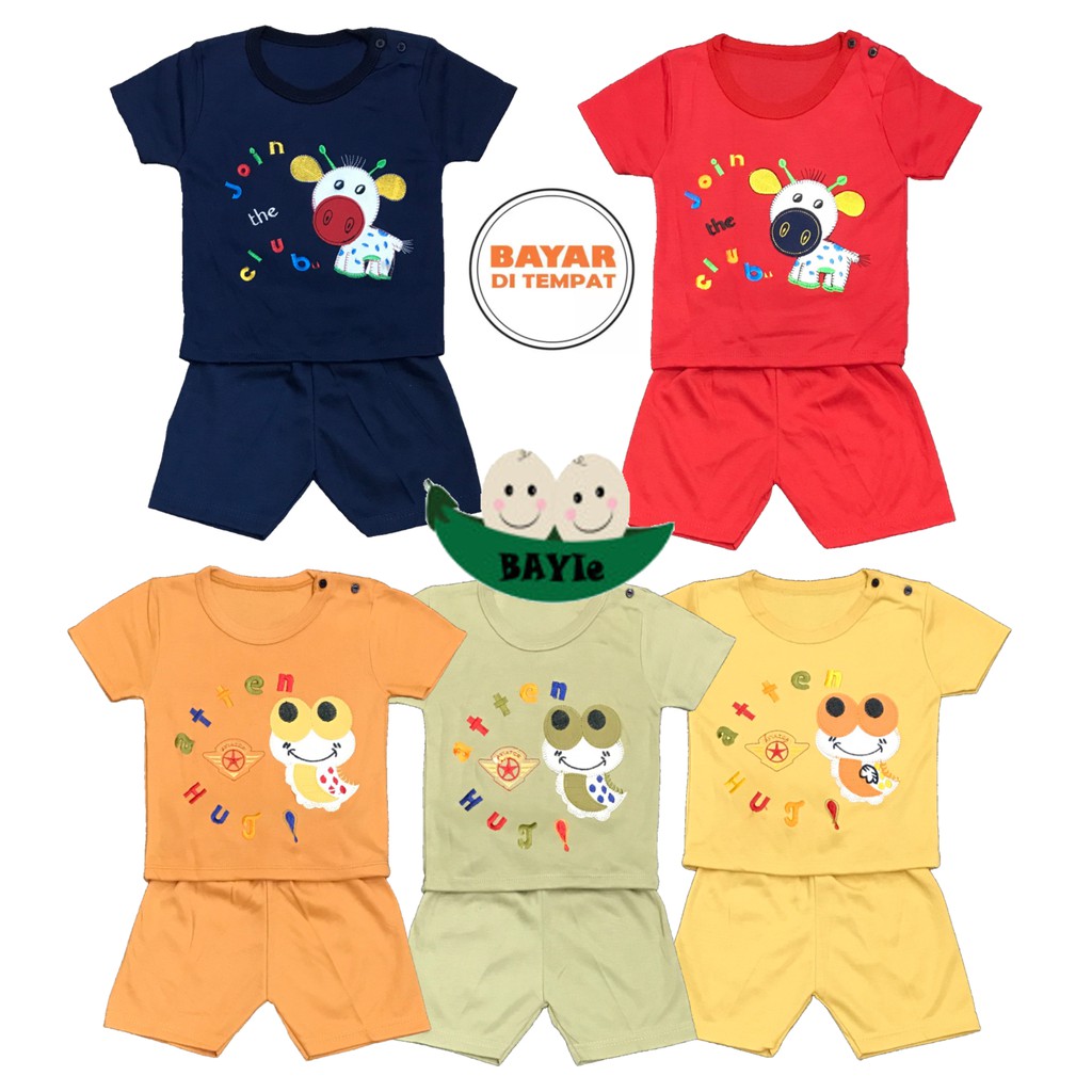 Bayie - Setelan Kaos Oblong Bayi Lengan PENDEK Motif RANDOM ED-RI-CA umur 3 - 18 bulan