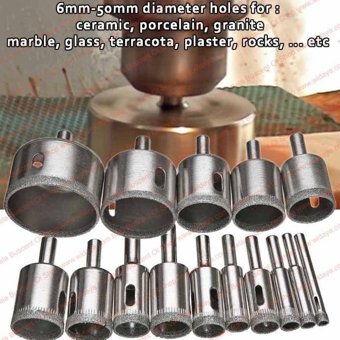 15X Hole Saw Drill Bits Mata Pembolong Kaca Keramik Granit Marmer Termurah