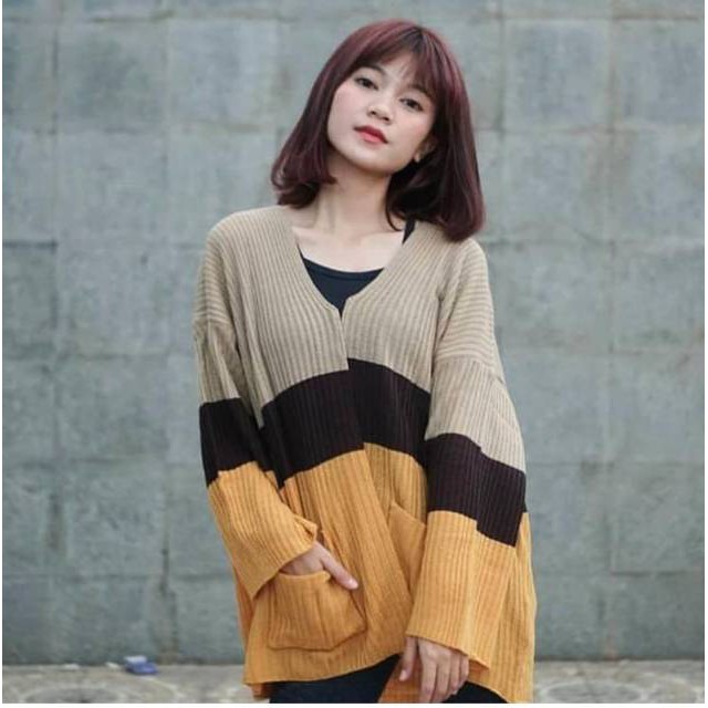 CAMEROON Cardi Rajut OVERSIZE L-XXL 3 TONE / Long Cardi Shacker Cameroon 3 Warna-3