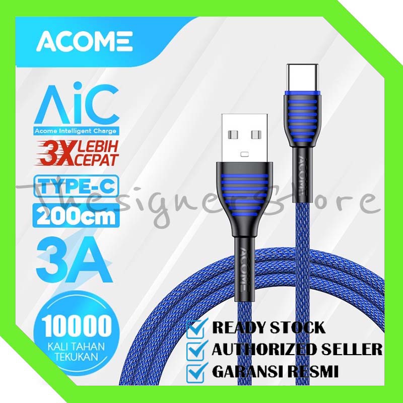 ACOME Kabel Data Type-C cable 1M AiC Fast Charging Garansi Resmi 1 Thn original ASC-010