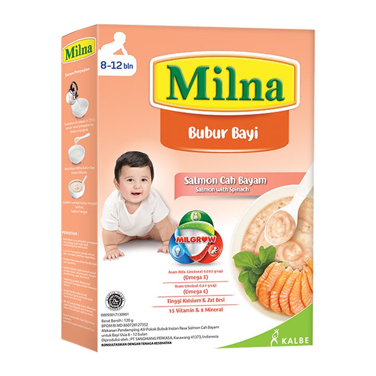 Milna Bubur Bayi Reguler Salmon Cah Bayam 120g 8-12 bln