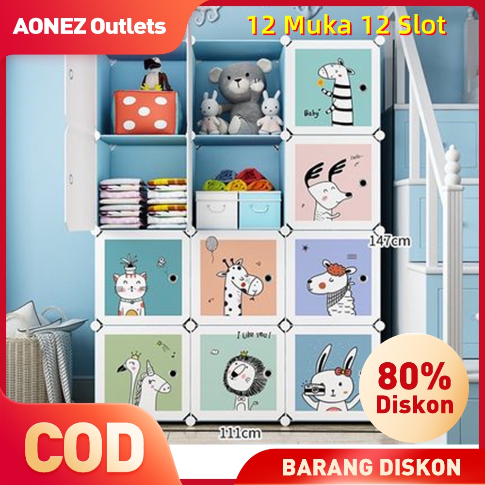 【COD】AONEZ Outlets lemari pakaian anak wardrobe  Dengan pagar plastik gambar kartun murah