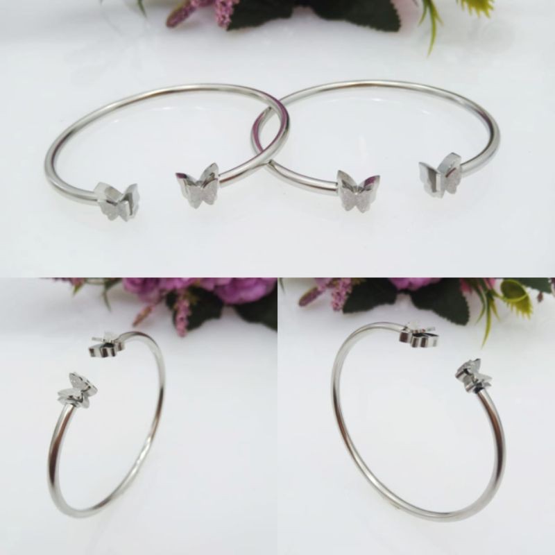 Gelang Titanium Wanita Gelang Titanium Silang Elastis Anti Karat