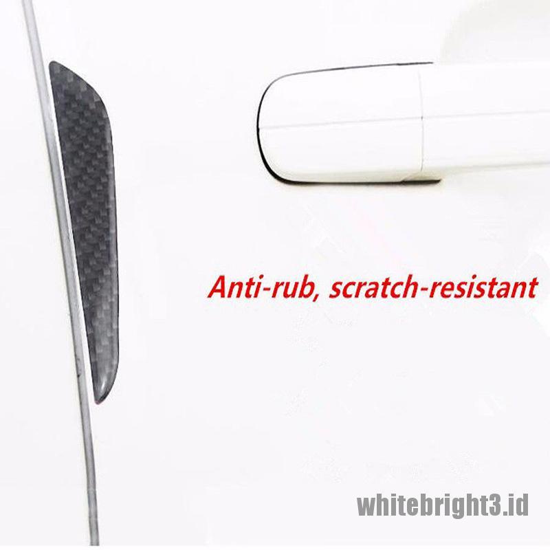 4 Pcs Strip Pelindung Ujung Pintu Mobil Bahan Serat Karbon Anti Tabrakan Warna Putih