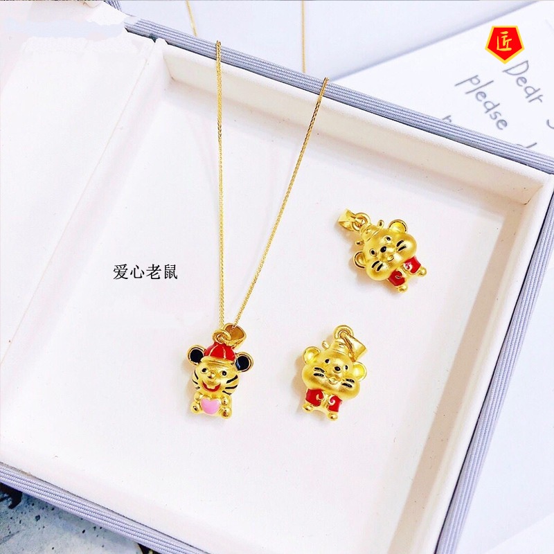 [Ready Stock]3D Zodiac Rat Gold Pendant Cute All-Match