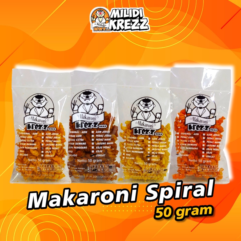 

Makaroni Krezz Spiral 50 gr Cemilan Makroni Pedas