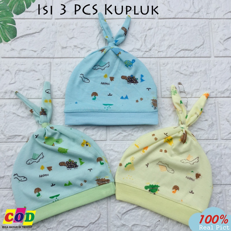 3 pcs topi bayi newborn - topi kupluk bayi baru lahir motif karakter lucu Kuncung 2 Almeera Baby and