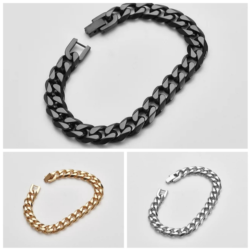 GELANG RANTAI TITANIUM STAINLESS STEEL HITAM/SILVER/EMAS FASHION PRIA DAN WANITA