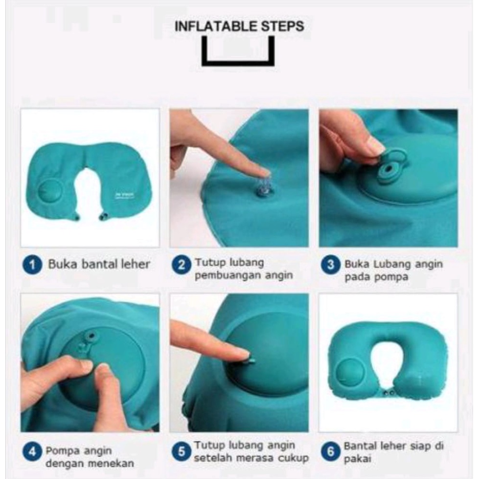 MAKEMA ONLINE -Bantal Leher Travel / Bantal Tiup Otomatis ada Pompa Angin Manual di Bantal