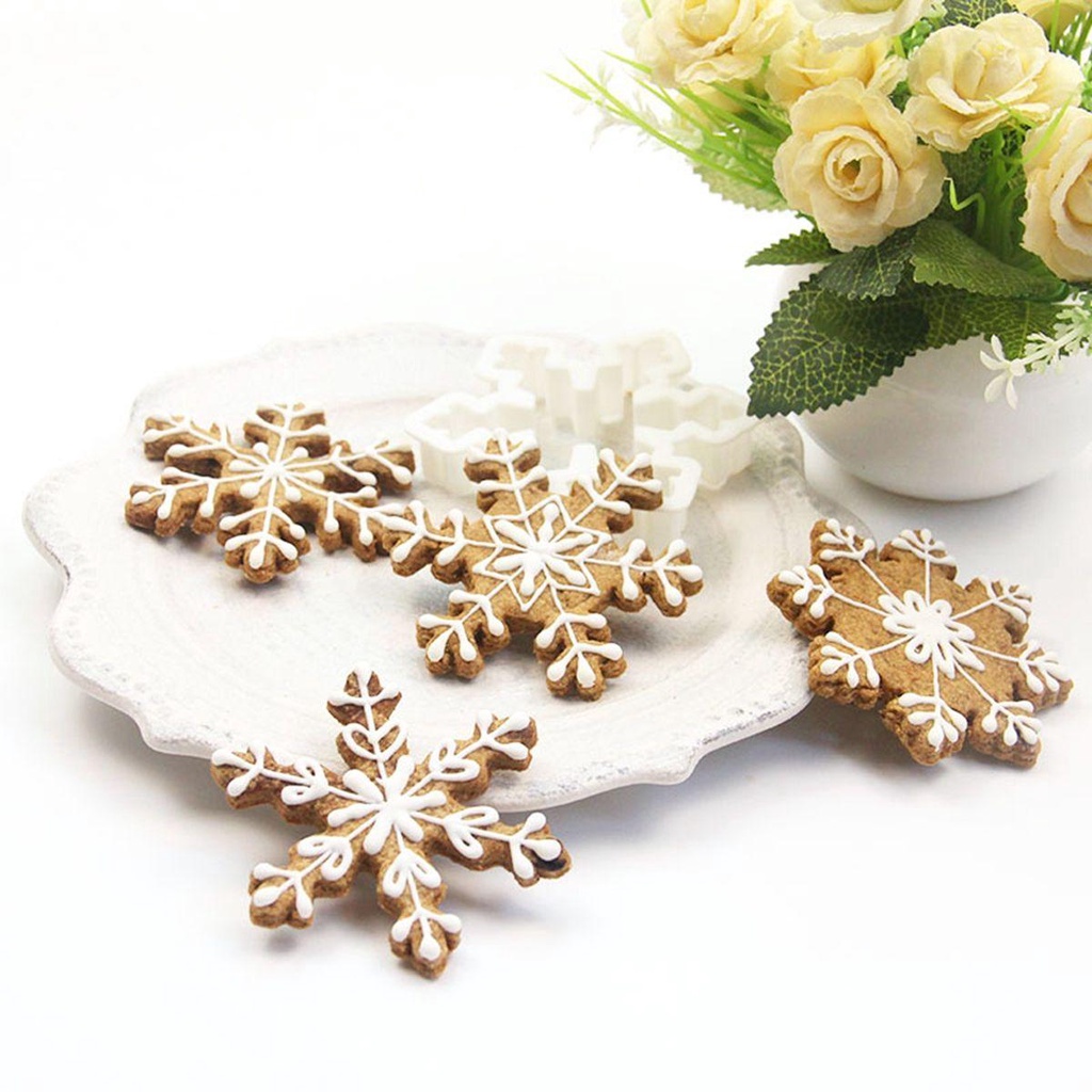 [Elegan] Cetakan Biskuit Fondant Pastry DIY Baking Tools Plunger Snowflake Shaped Dekorasi Natal