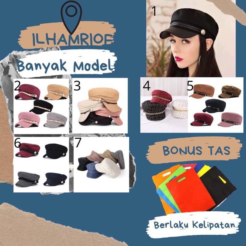 Topi Wanita Korea Fashion Oktagonal Wol Police-2