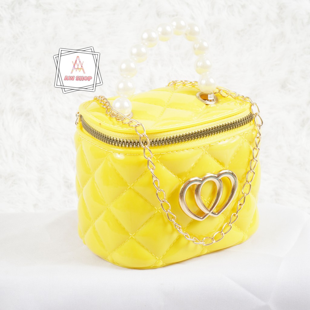 Tas Jelly Glossy Tabung Love Pearl | Tas Jelly Glossy Motif Tabung Import