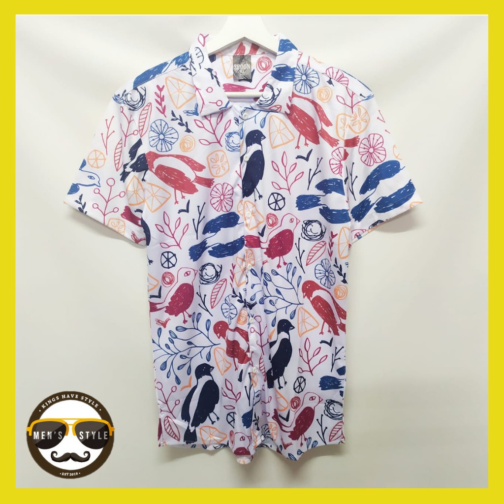 Baju Kemeja Printing Motif Pantai Hawai Pria Import Abstrak Birds