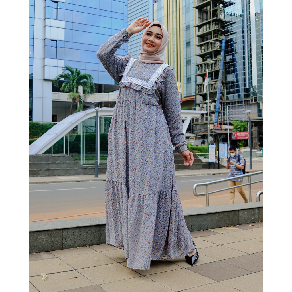 Nura Collection Official - Nuriel Shop - Baju Gamis Wanita Terbaru - Gamis Bahan Ceruty - Laluna-BABYBLUE VOL 2