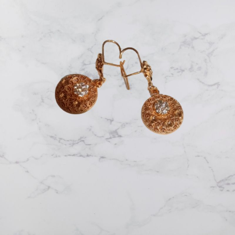 anting emas perhiasan xuping wanita model bulat permata