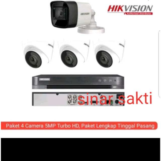 PAKET CAMERA CCTV HIKVISION 5MP 4CH 4 CAMERA INCLUDE AUDIO/MIC GARANSI RESMI 2 TAHUN