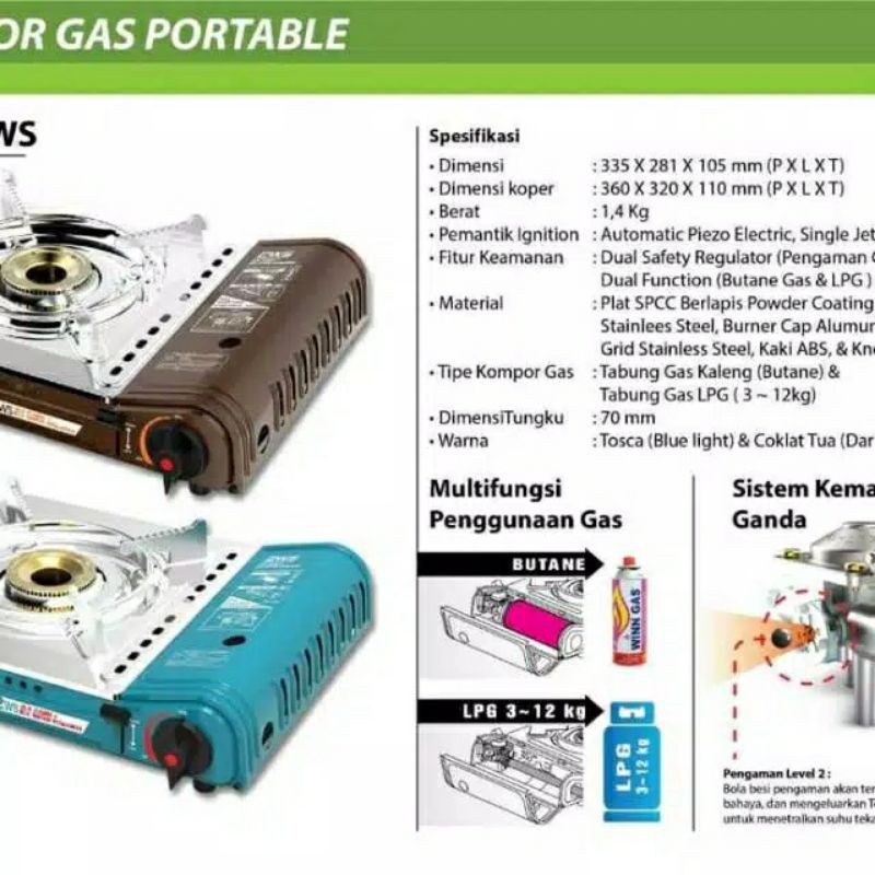 Kompor portable Winn gas 2 WS - 2WS 2in1 gas kaleng + elpiji