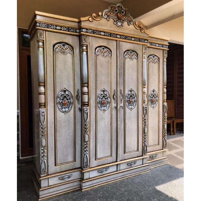 lemari Baju lemari Pakaian Jati pintu 4 istimewa lemari jati luxury lemari pengantin kayu jati