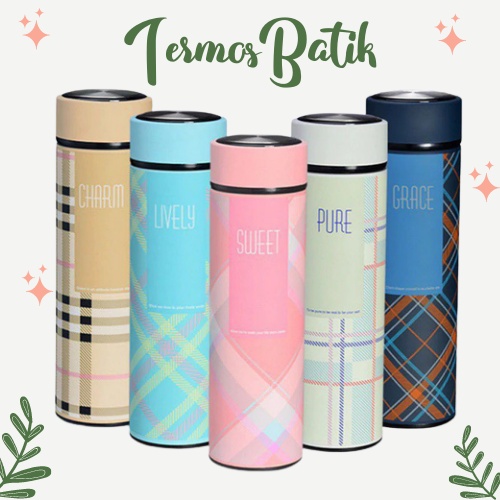 Mikusoo Termos Motif Batik Kotak 500 ML Termos Panas Dingin Vacuum Flask