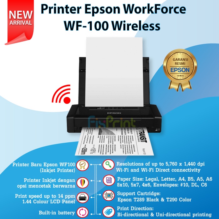 Printer Epson Inkjet WorkForce WF-100 WF100 WF 100 wf100 Wireless New