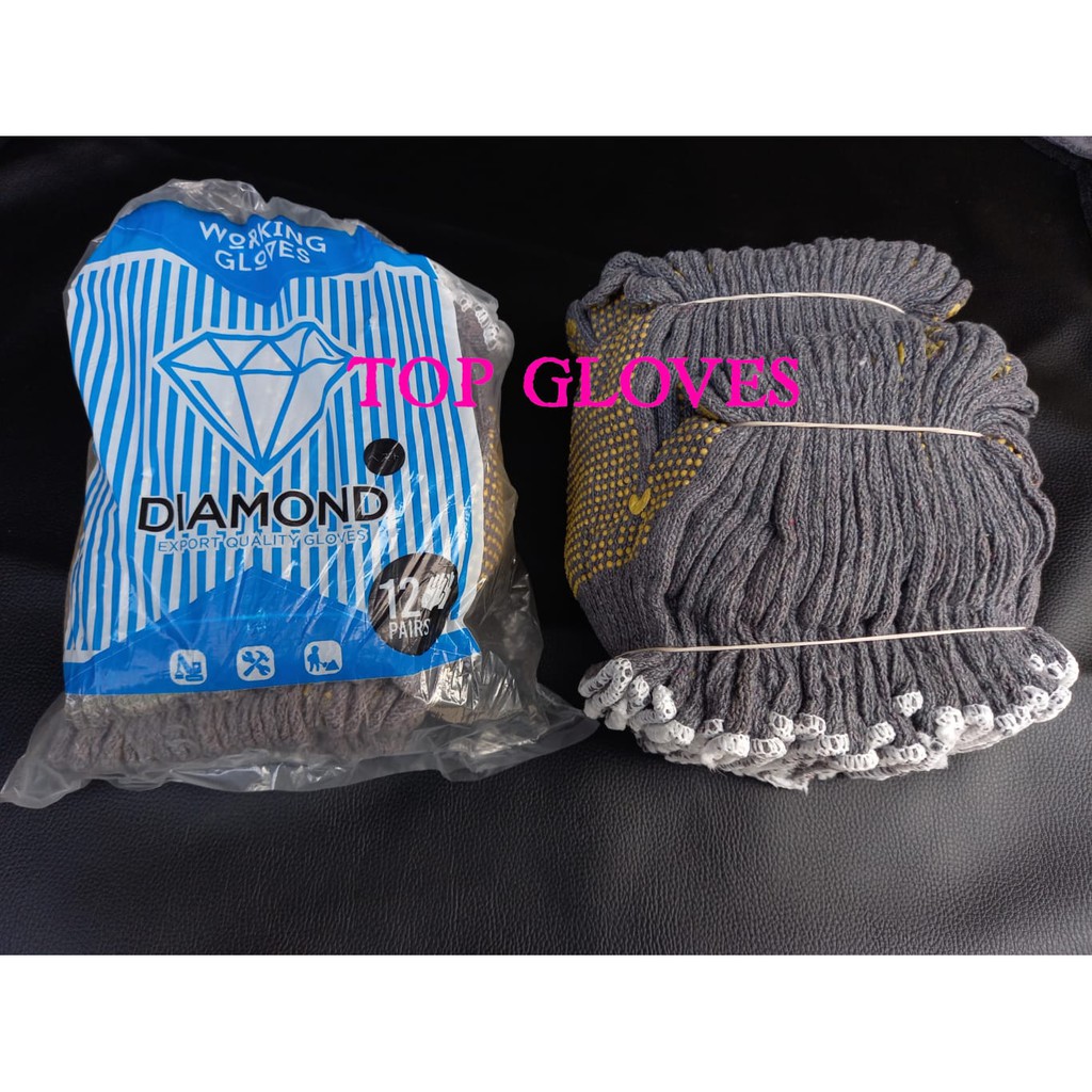Sarung Tangan Benang 4 Abu-Abu Bintik Kuning PVC Dotting Polkadot Merk DIAMOND - Sarung Tangan Proyek