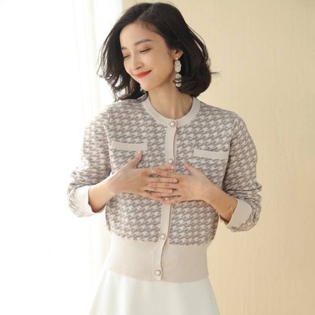 CARDIGAN HOUNDSTOOTH KNIT 6334#