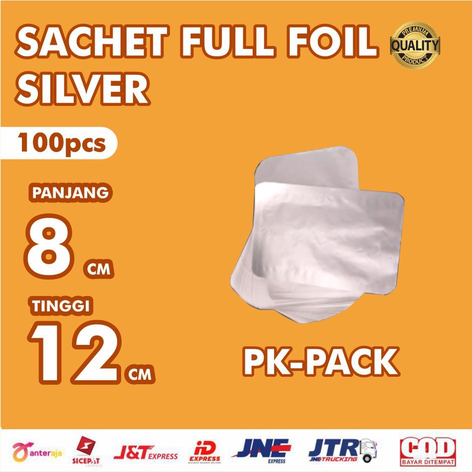 [100pcs] Kemasan Sachet Plastik Sachet Aluminium Foil Premium Silver Warna 25 GR (8x12)