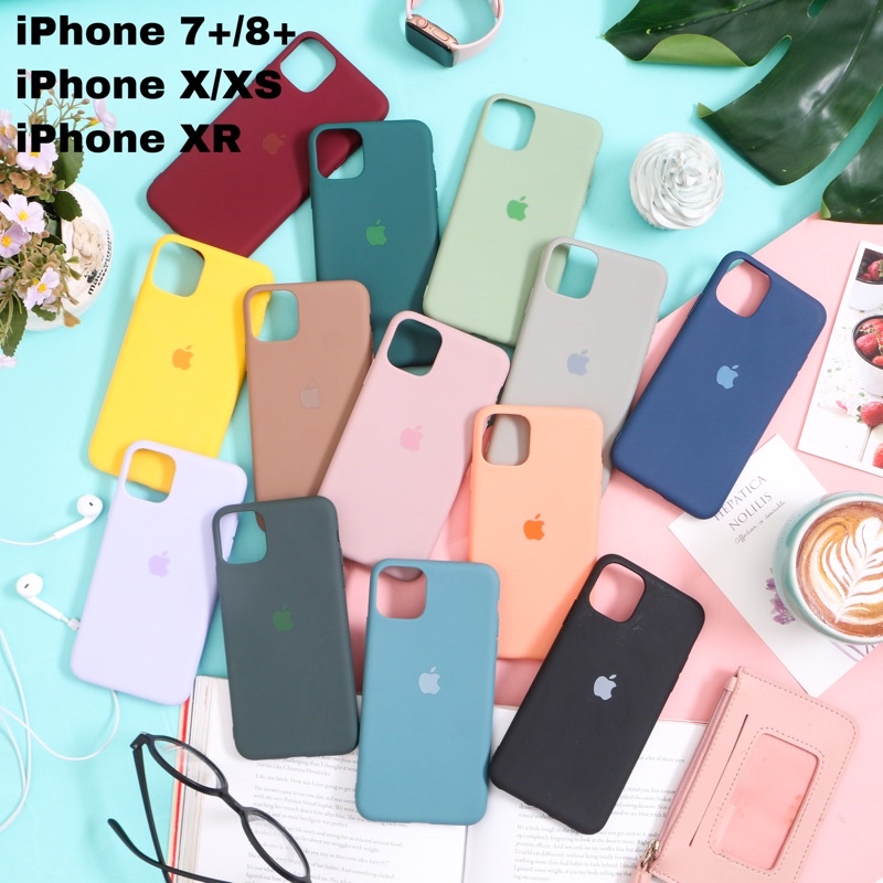 Matte Silicone with Logo Apple Soft Case (1) For iPhone X XR XS SE 6+ 7