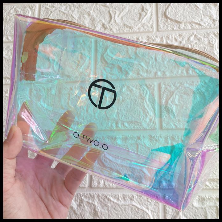 O.TWO.O Transparent Holographic Cosmetic Bag Travel Make Up Necessaries Organizer Zipper