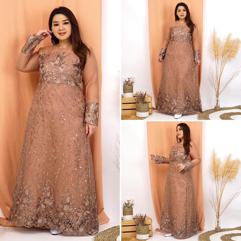 (Ada RealPict) GAUN GAMIS MARWAH TILLE TULLE BORDIR MUTIARA PREMIUM MAXI LEBARAN MUSLIM LONG DRESS