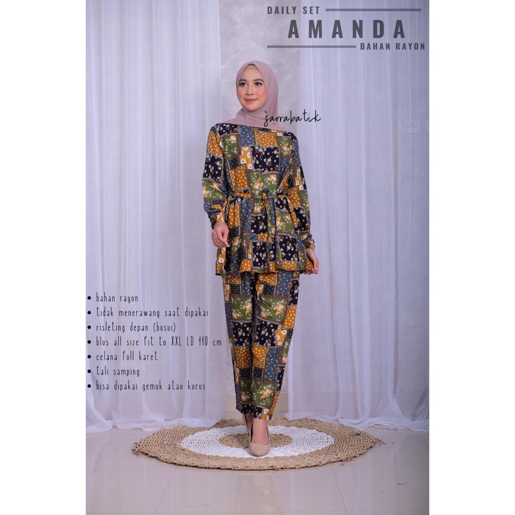 Daily Set Amanda Setelan Rayon Batik Home Set Setelan Jumbo Muslim Casual Pesta Kantoran