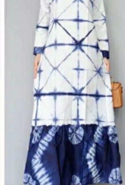 Gamis Rempel Shibori Rempel Batik Modern Handmade Jumputan Baju Muslim Tie Dye Sibori Pesta Kantoran