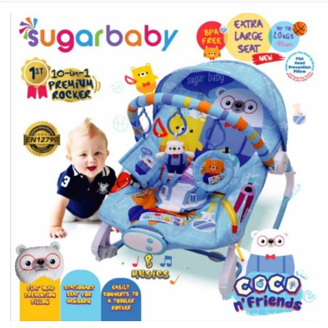 Sugar Baby Rocker Bouncer Premium 10 in 1 Veggie Tales Lola Kitten Coco N Friends Wooden Folks