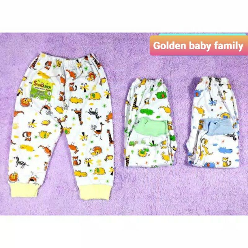 6 PCS Shaqueen Baby - Celana Panjang Dasar Putih Motif print ukuran S, M, L, XL