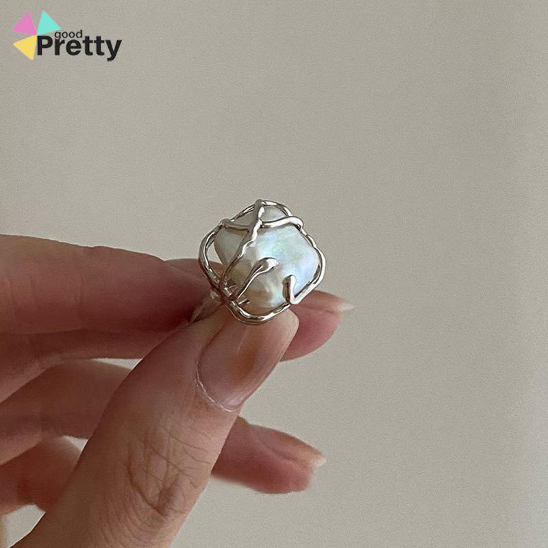 2PCS Kreatif Sederhana Temperamen Pembukaan Mutiara Tidak Teratur Cincin Dapat Disesuaikan - PD