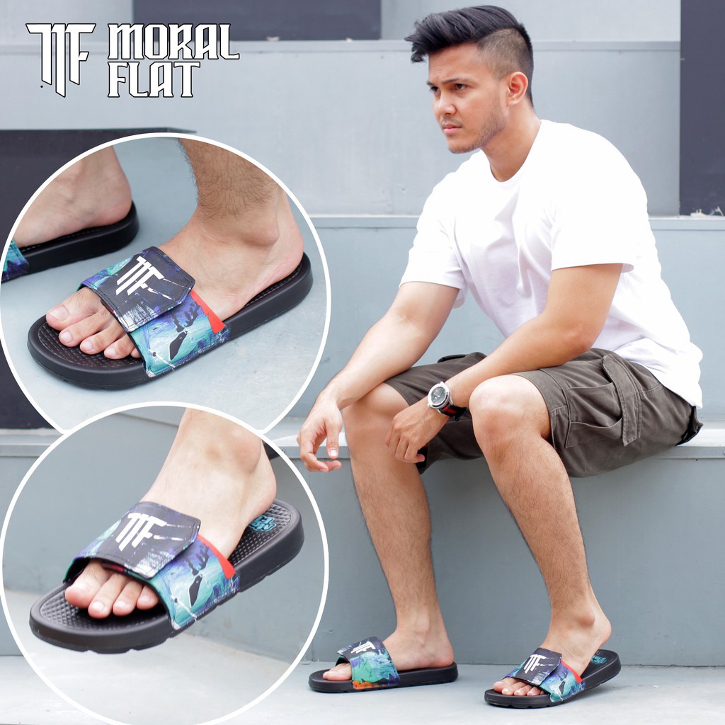 Moral Flat Sandal Slop Abstrak-Velcro-Artwork Canvas Series-Full Color