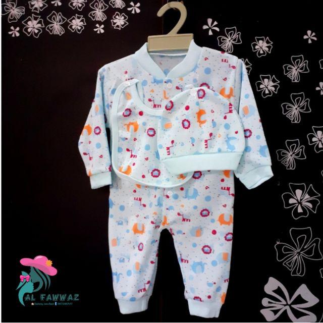 Jumper bayi set topi dan slaber warna-Biru