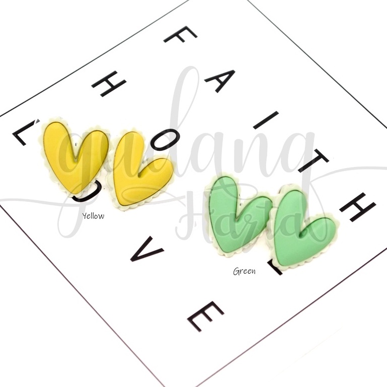 Anting Stud Pastel Heart Green And Yellow Earring Hati Polos GH 203383