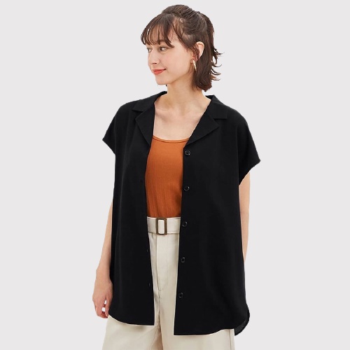[3 Warna] GU Kemeja Wanita Camp Tunic Black