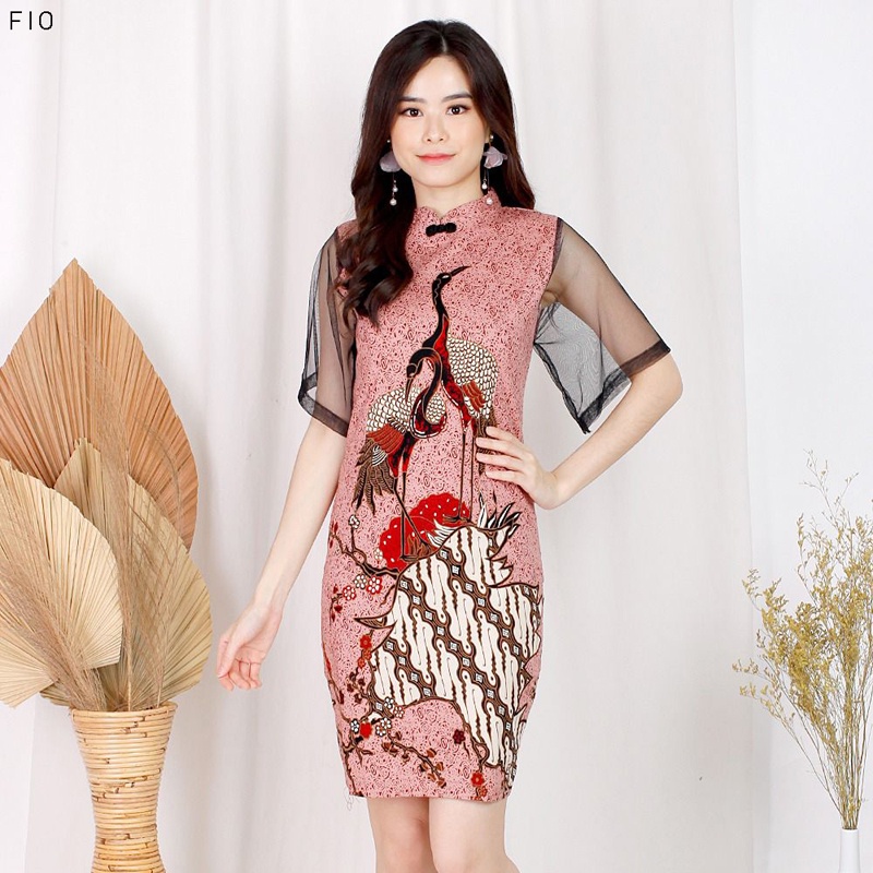 Evercloth Fio Dress Wanita Dress Batik Wanita Jumbo Cheongsam Merah Couple Modern CNY Imlek