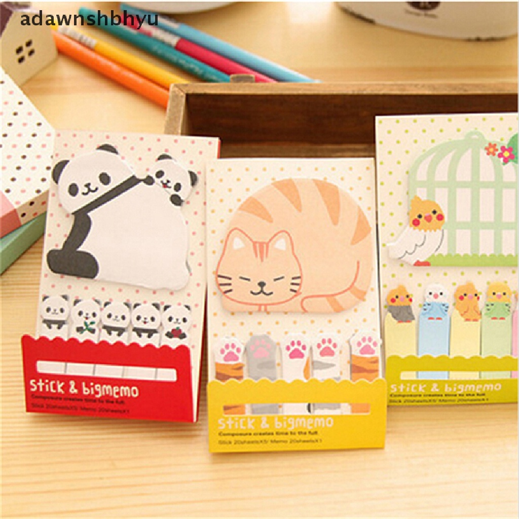 [adawnshbhyu] Animal Cat Panda Cute Kawaii Memo Sticky Notes Planner Stiker Kertas Bookmark