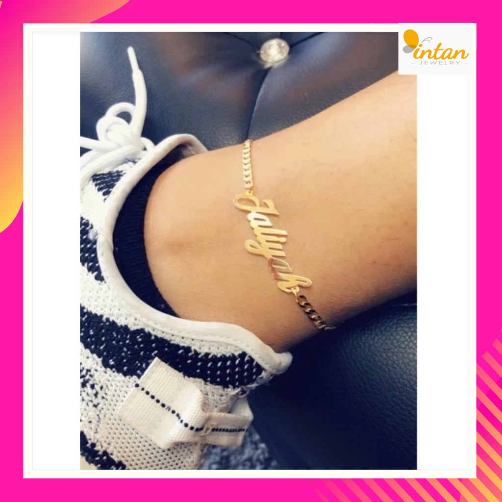 Gelang Kaki Nama Rantai Tebal Wanita Custom Lapis Emas Titanium Anti Karat Cewek Aksesoris Perempuan