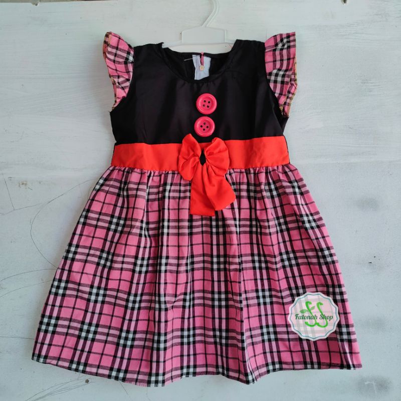 Dress anak 1 2 2,5 tahun gaun anak harian baju anak cewek perempuan kotak ( dress Kotak tartan )