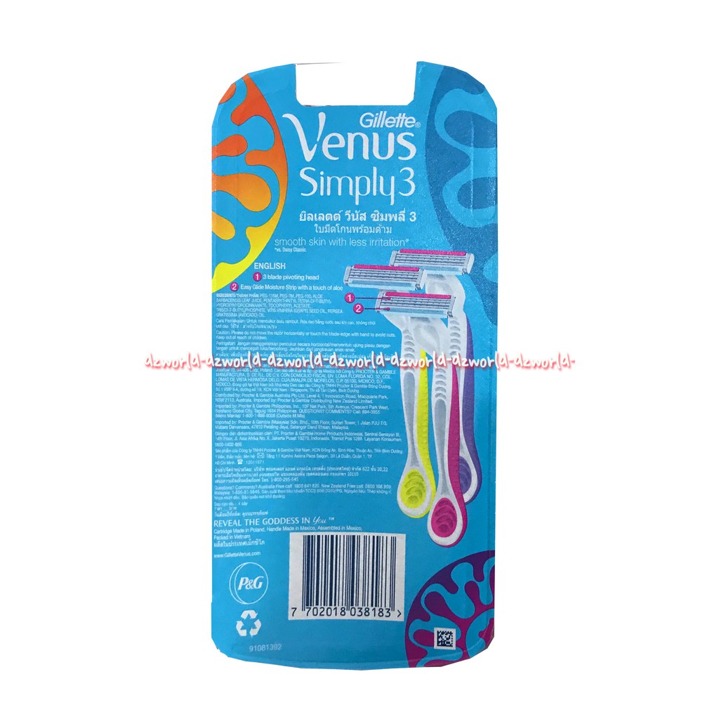 Gillette Venus Simply 3 Disposable Razor Isi 3 Pcs Pisau Cukur Wanita Cewek Gilete Gillete Gilette Pink Simple Venus Pisau Cukur Cewek Simpli