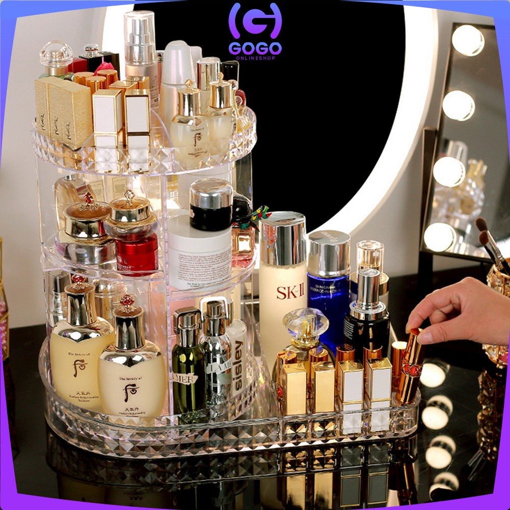 GOGO-K11 Rak Make Up Kosmetik Petak Acrylic Putar 360 Derajat Diamond Transparan Rak Organizer Makeup