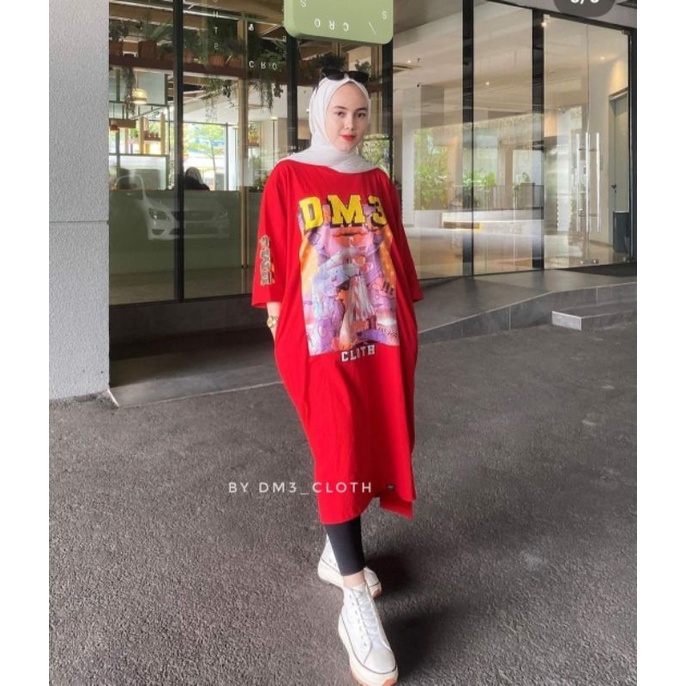 Midi Dress Long Tunik Original DM3 Cloth Bahan Cotton Combed 20s Tebal Terbaru 2022 Terlaris Girl Mo