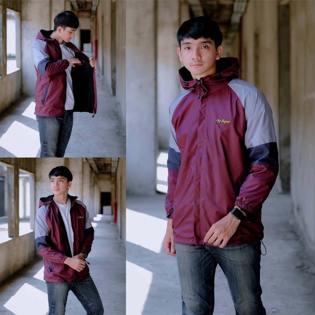 Jaket Parasut 3D Pria Wanita Waterproof Windbreaker Original Distro The Bojiel-Abu-Navy-Maroon