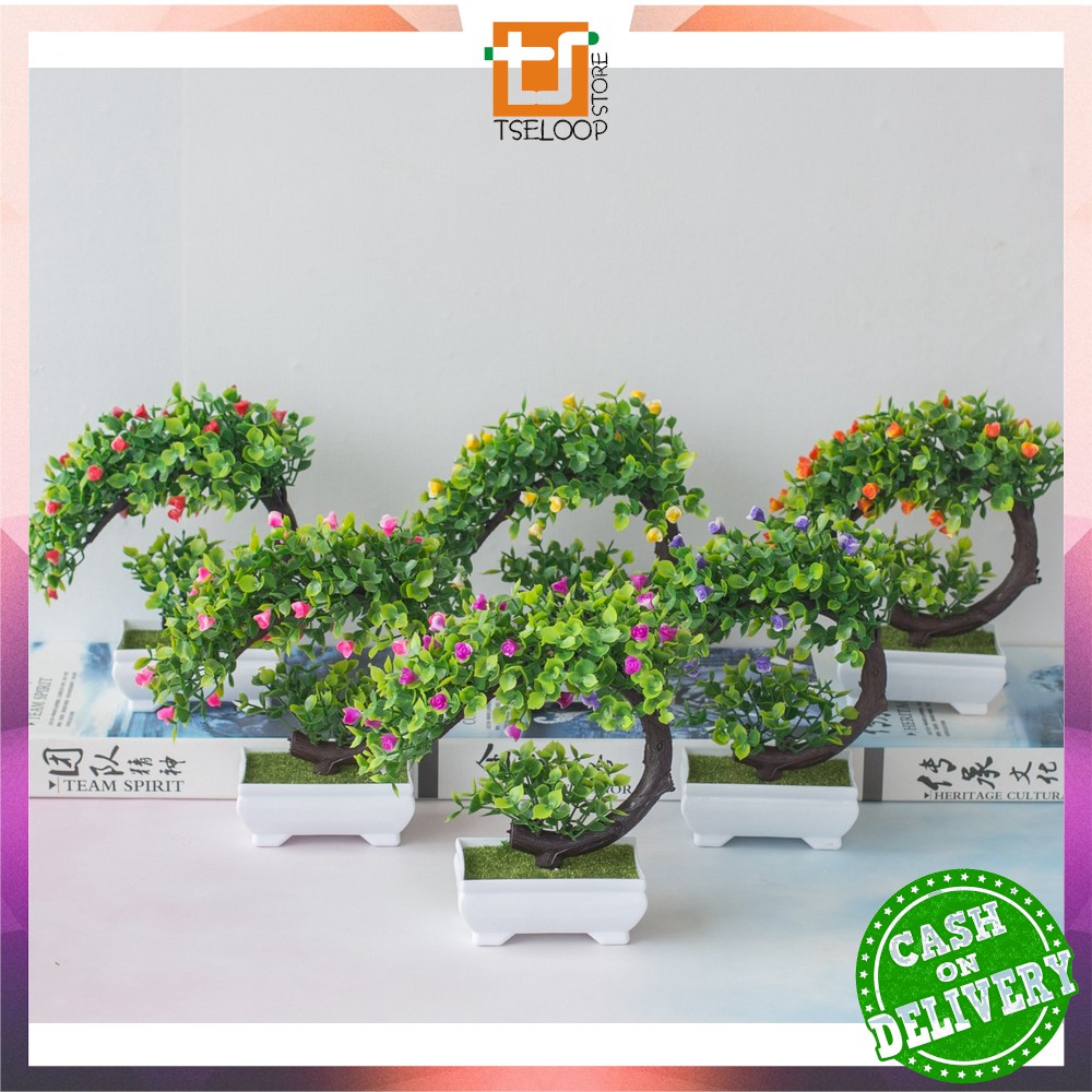 OFM-C35-37 Ornamen Pot Bonsai Pajangan Dekorasi Rumah Tanaman Bunga Hias Plastik Artificial Flower-Mawar Sabit