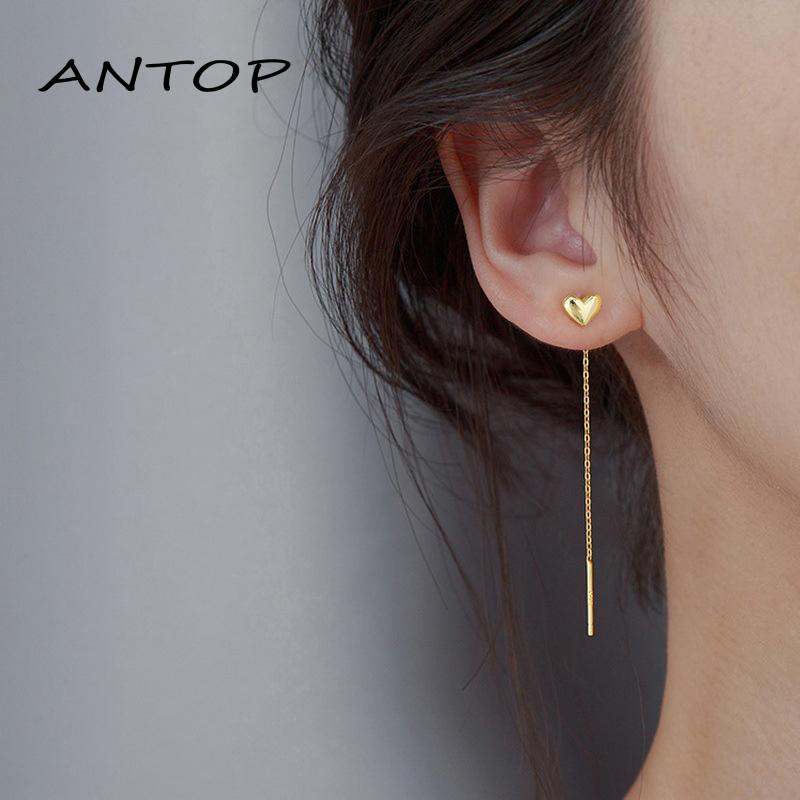 Anting Tusuk Gantung Bahan Silver Desain Hati Gaya Trendy Untuk Wanita